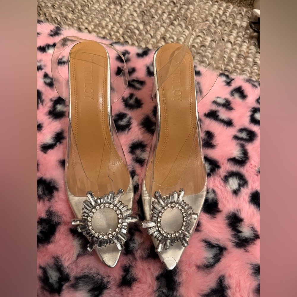 Aldo Silver Heels with Sparkling Embellishments